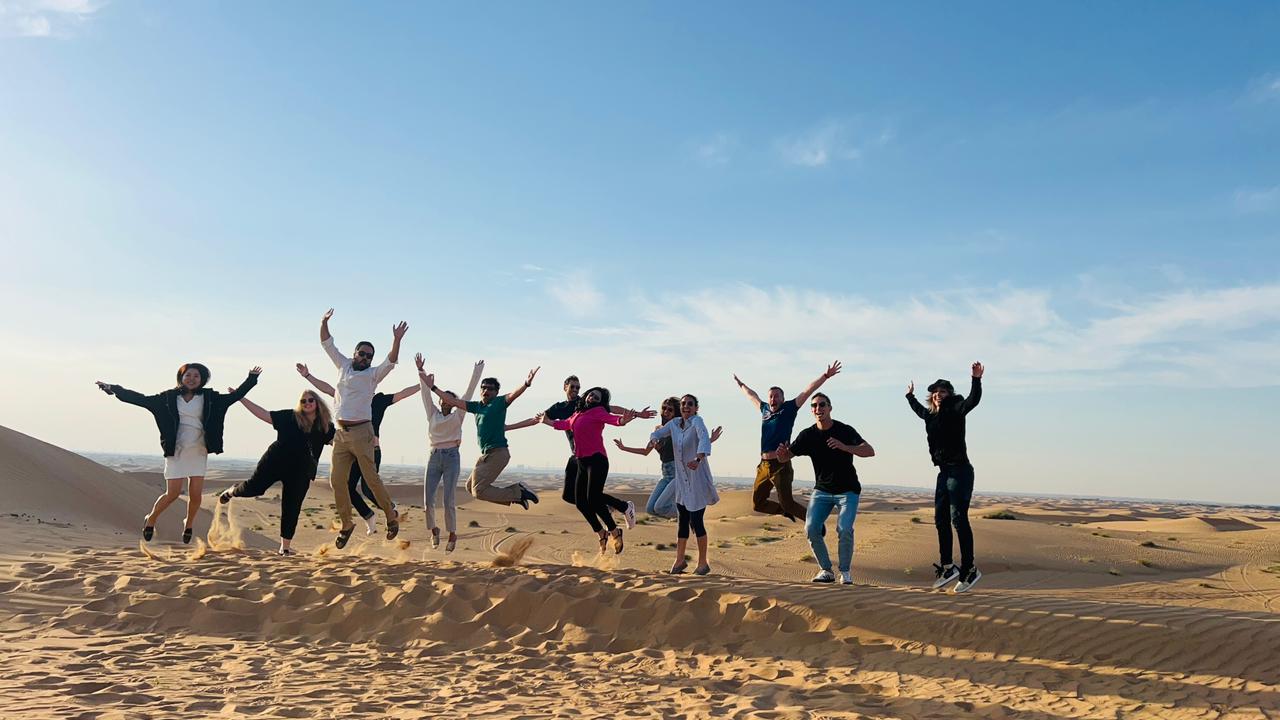 Guests together at the dune ridge